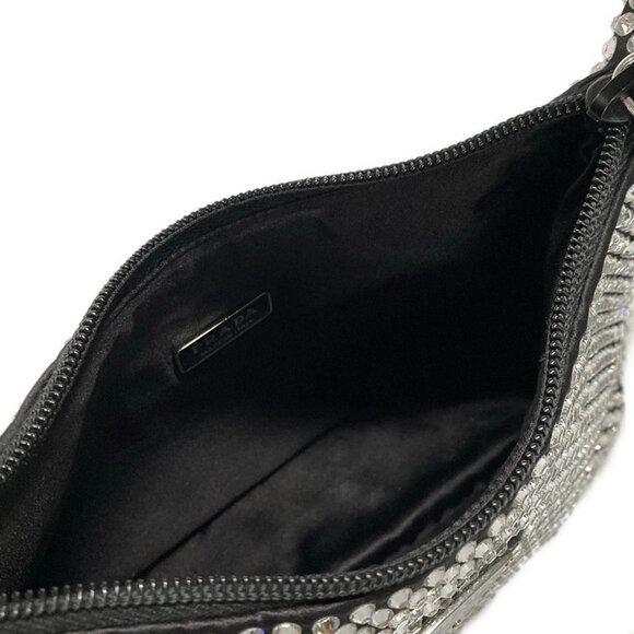 Auth PRADA Re-edition satin mini bag with crystals 1BC515 Black Satin Handbag - Picture 15 of 16